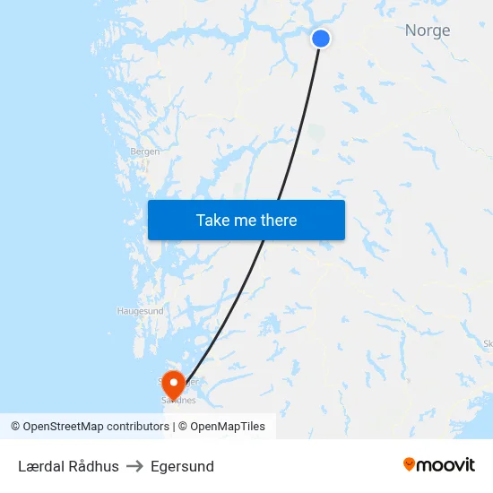 Lærdal Rådhus to Egersund map