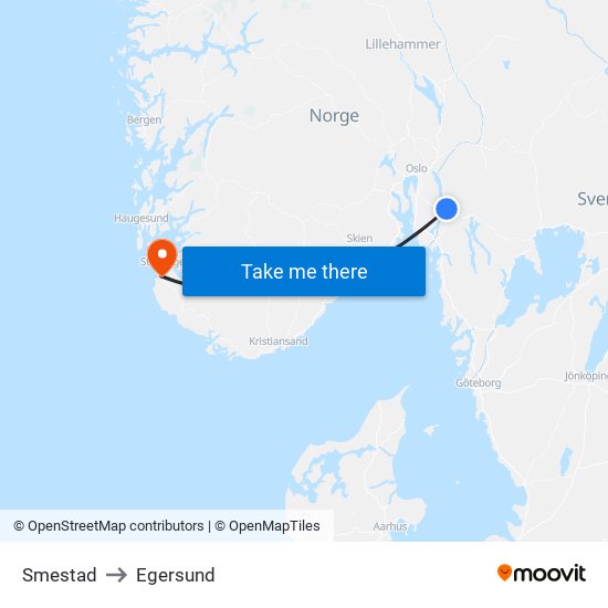 Smestad to Egersund map