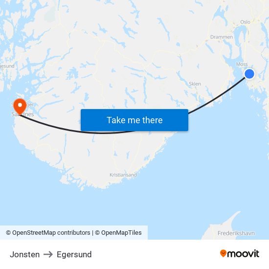 Jonsten to Egersund map