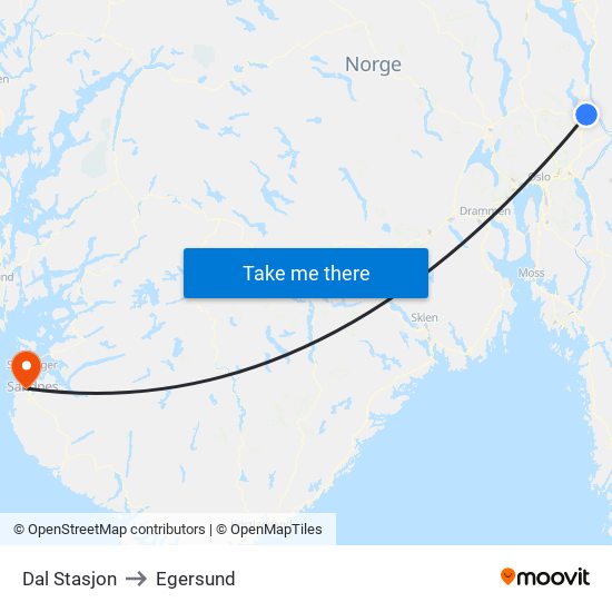 Dal Stasjon to Egersund map