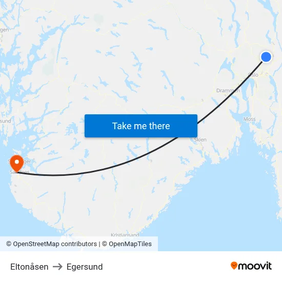 Eltonåsen to Egersund map