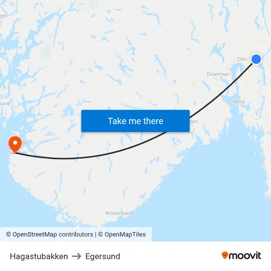 Hagastubakken to Egersund map