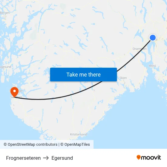 Frognerseteren to Egersund map