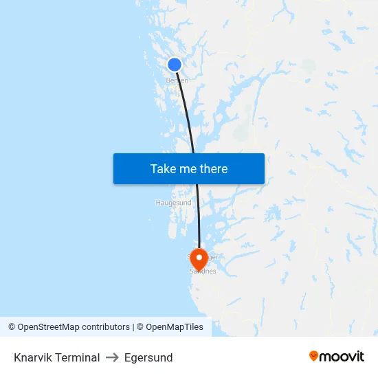 Knarvik Terminal to Egersund map