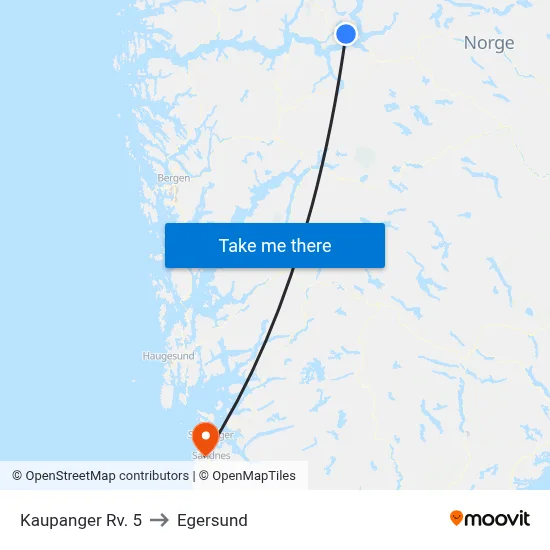 Kaupanger Rv. 5 to Egersund map