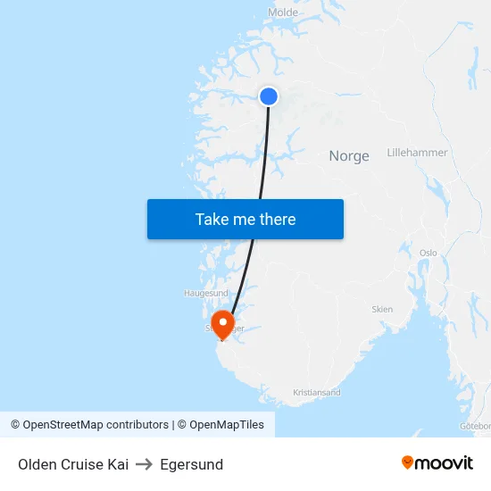 Olden Cruise Kai to Egersund map