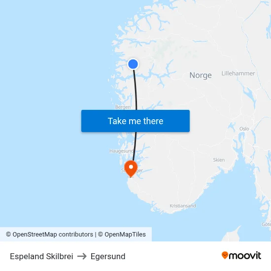 Espeland Skilbrei to Egersund map