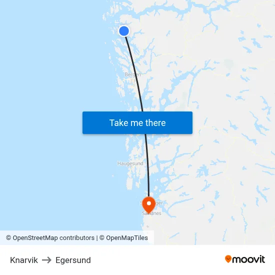 Knarvik to Egersund map