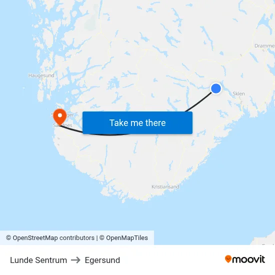 Lunde Sentrum to Egersund map