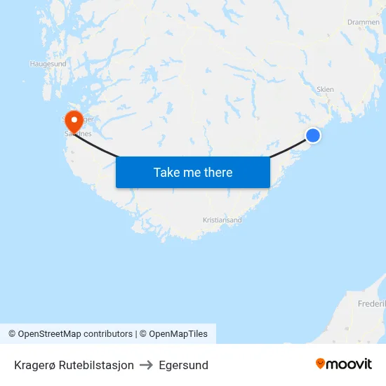 Kragerø Rutebilstasjon to Egersund map