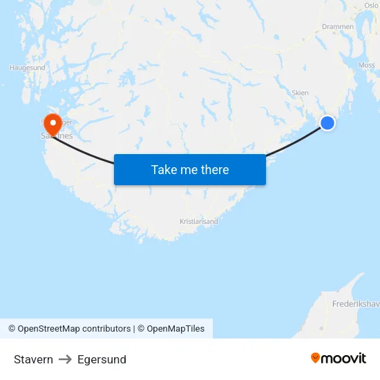 Stavern to Egersund map