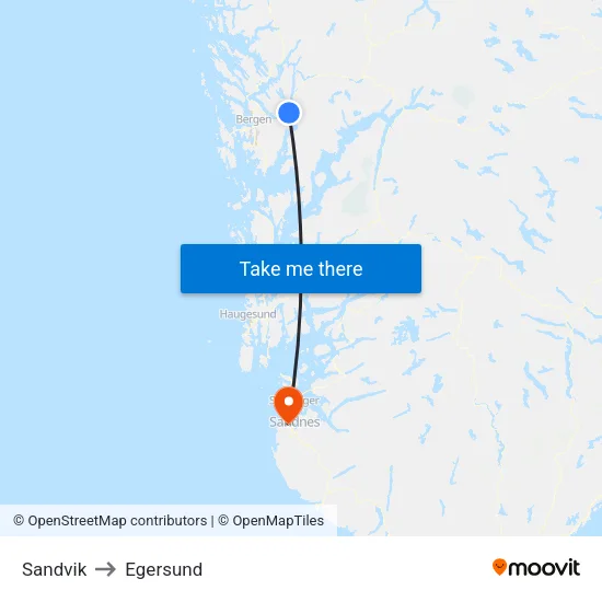 Sandvik to Egersund map