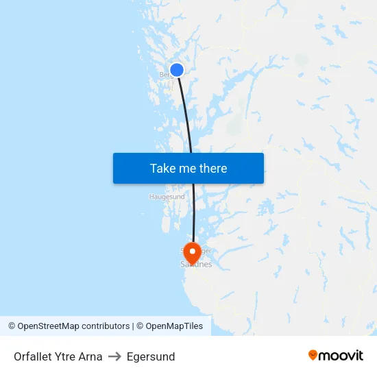 Orfallet Ytre Arna to Egersund map