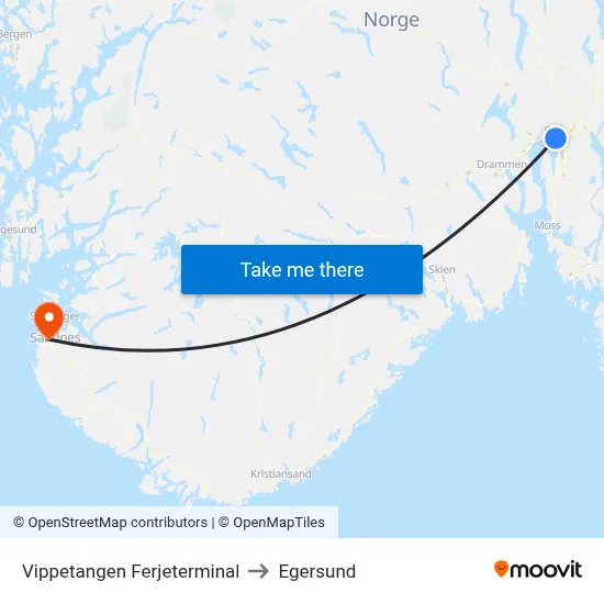Vippetangen Ferjeterminal to Egersund map