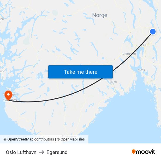 Oslo Lufthavn to Egersund map