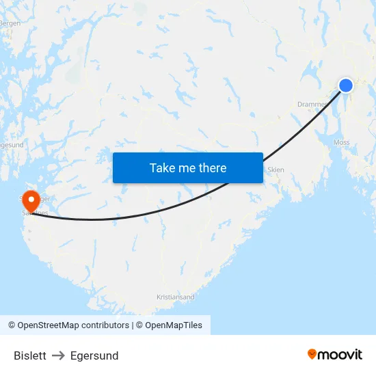 Bislett to Egersund map