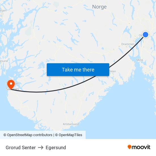 Grorud Senter to Egersund map