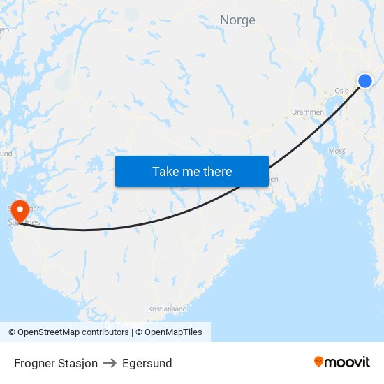 Frogner Stasjon to Egersund map