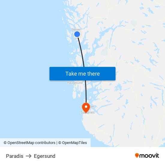 Paradis to Egersund map