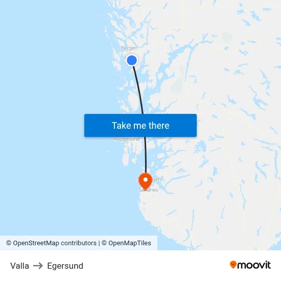 Valla to Egersund map