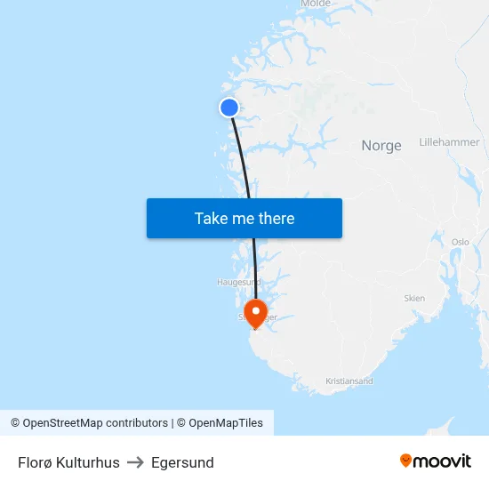 Florø Kulturhus to Egersund map
