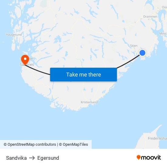 Sandvika to Egersund map