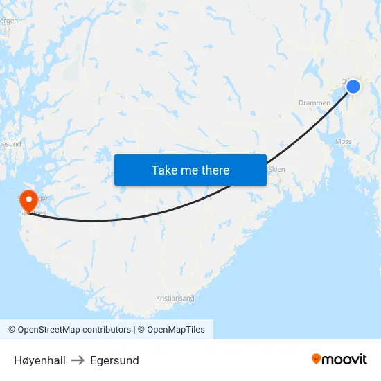 Høyenhall to Egersund map
