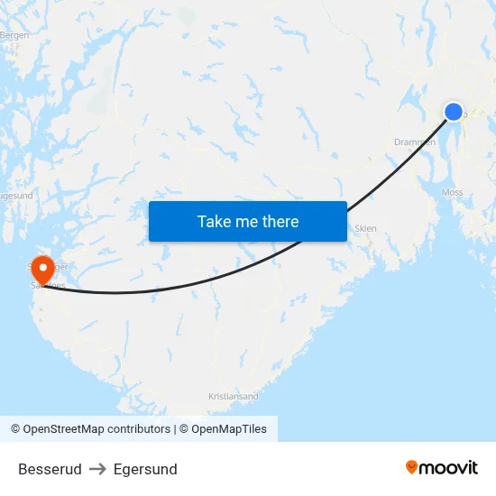 Besserud to Egersund map
