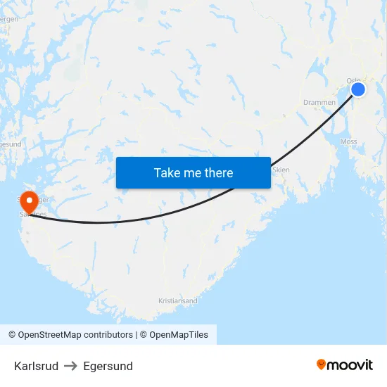 Karlsrud to Egersund map
