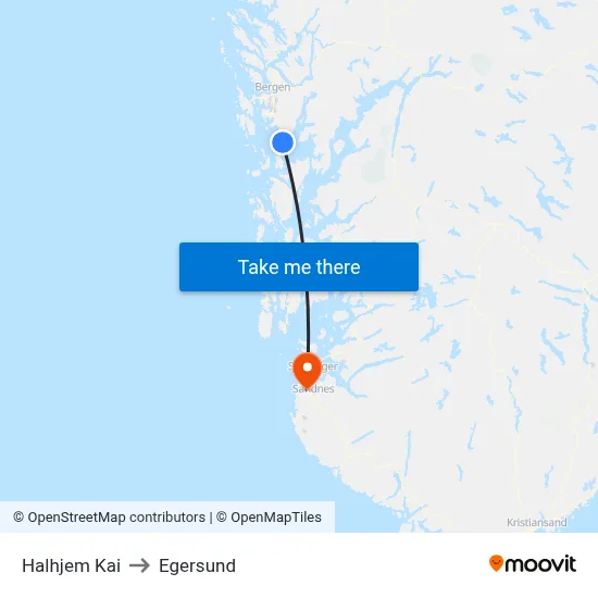 Halhjem Kai to Egersund map