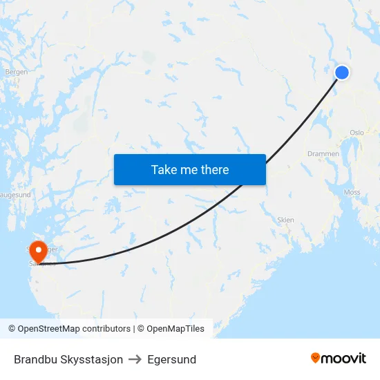 Brandbu Skysstasjon to Egersund map