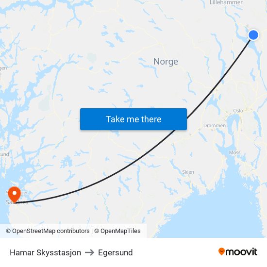 Hamar Skysstasjon to Egersund map