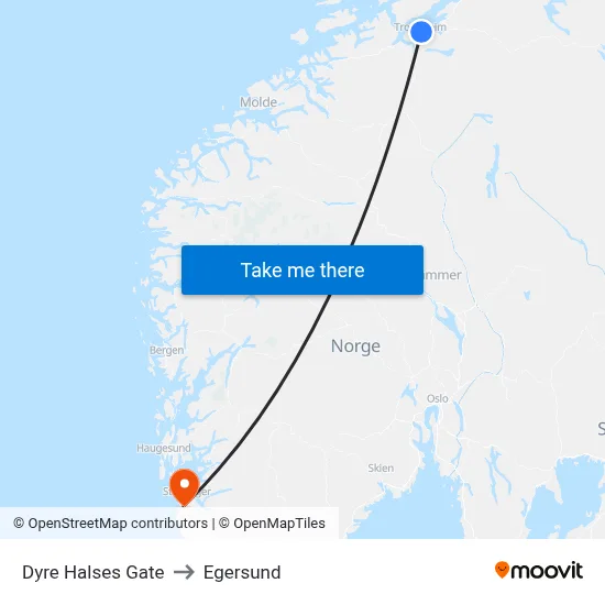 Dyre Halses Gate to Egersund map