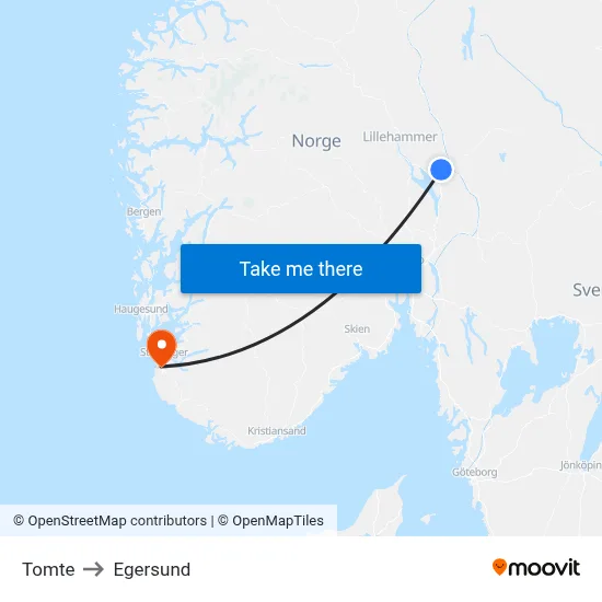 Tomte to Egersund map