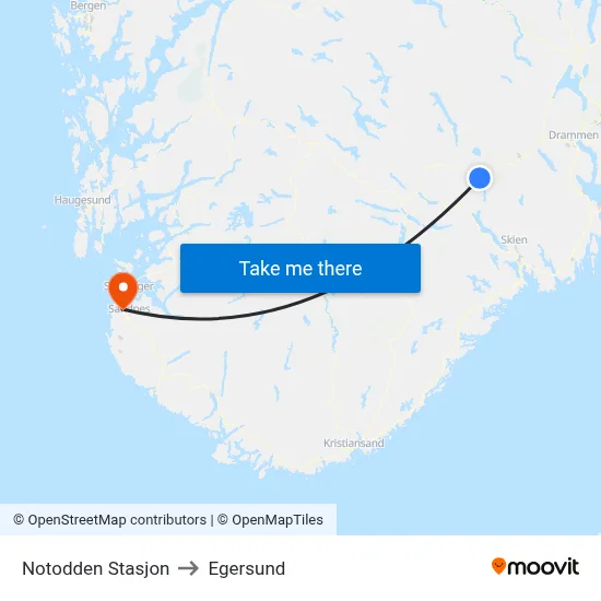 Notodden Stasjon to Egersund map