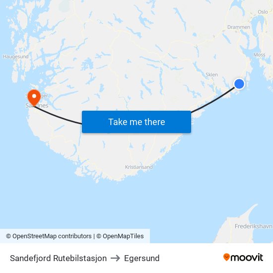 Sandefjord Rutebilstasjon to Egersund map
