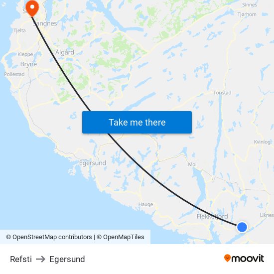 Refsti to Egersund map