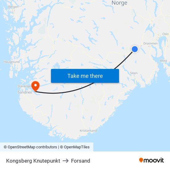 Kongsberg Knutepunkt to Forsand map