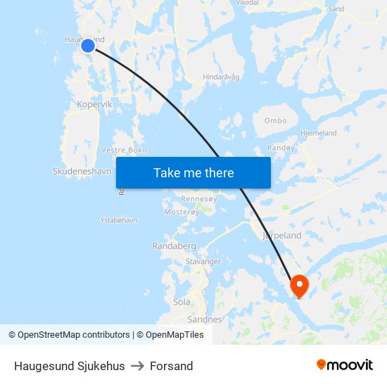 Haugesund Sjukehus to Forsand map