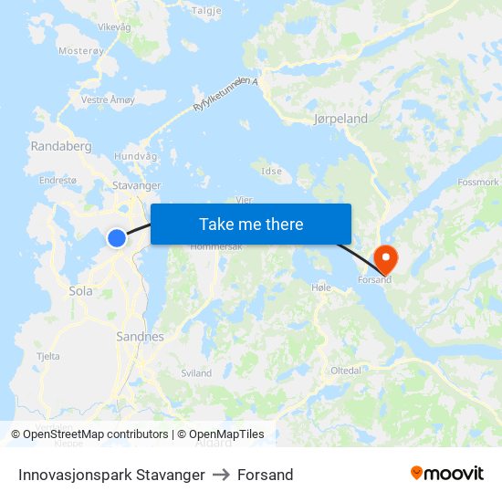 Innovasjonspark Stavanger to Forsand map