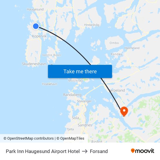 Park Inn Haugesund Airport Hotel to Forsand map