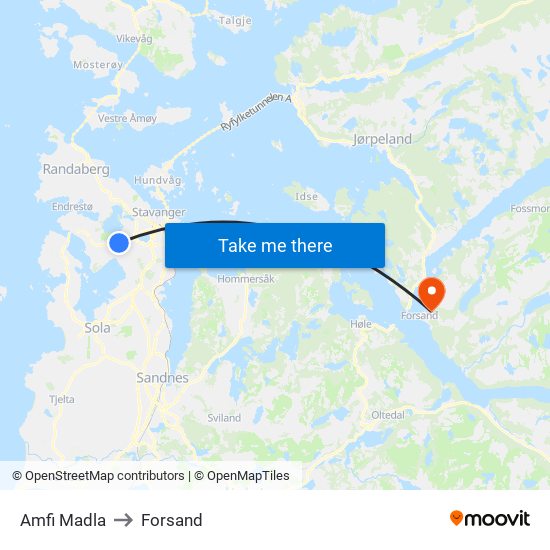 Amfi Madla to Forsand map