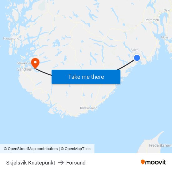 Skjelsvik Knutepunkt to Forsand map