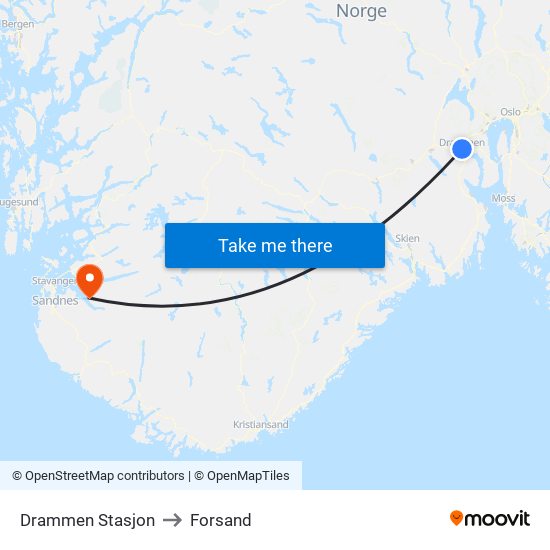 Drammen Stasjon to Forsand map