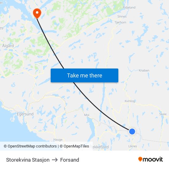 Storekvina Stasjon to Forsand map