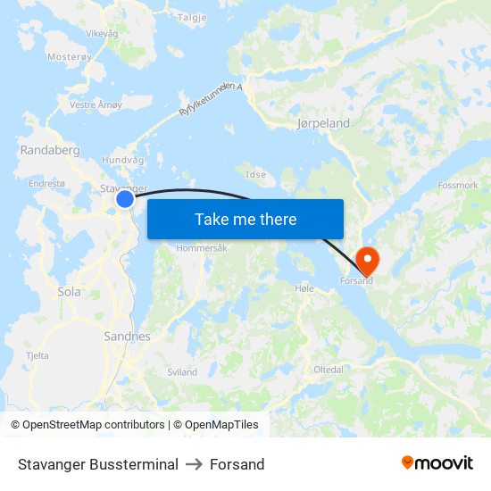 Stavanger Bussterminal to Forsand map