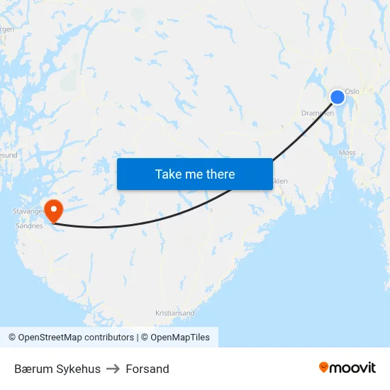 Bærum Sykehus to Forsand map