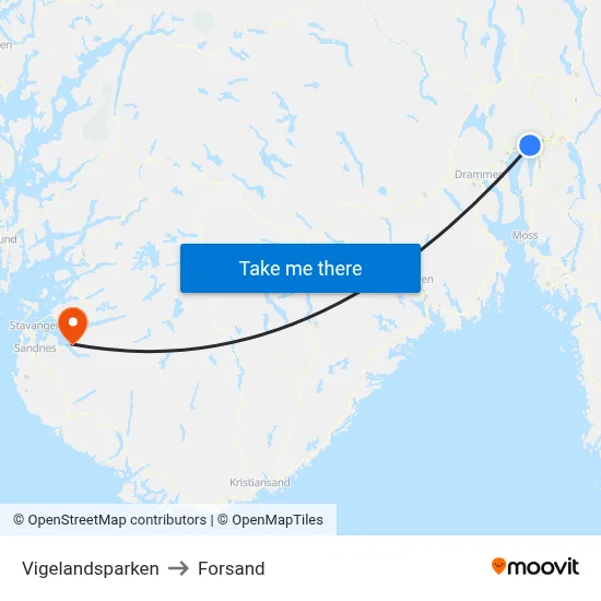 Vigelandsparken to Forsand map