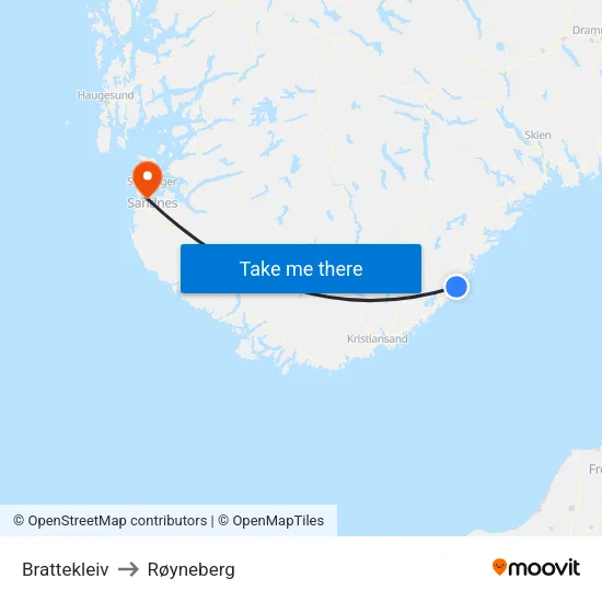 Brattekleiv to Røyneberg map