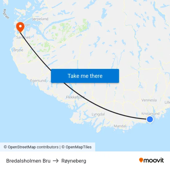 Bredalsholmen Bru to Røyneberg map